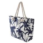 Grote strandtas waterafstotend met rits 58 x 38 x 18 cm palmbomen wit