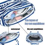 Grote strandtas voor dames, schoudertas, handtas, waterdicht, zanddicht met ritssluiting, voor zwembad, fitnessstudio, reizen, met zak voor natte spullen., Blauwe witte strepen.