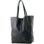 Modamoda T163 Shopper, tas, van leer, groot, met binnenvak, zwart. 2021, Large