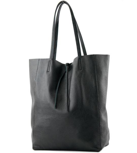 Modamoda T163 Shopper, tas, van leer, groot, met binnenvak, zwart. 2021, Large