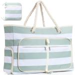 Vinstatin Grote strandtas voor dames, lichte veelzijdige shopper met ritssluiting, waterdichte zwemtas, draagtas, saunatas, tote bag voor strand, reizen, familie, groen en wit gest