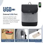 Elegante Dames rugzak met 17,3" Laptopvak en USB-Oplaadpoort Waterdichte Rugzak, Anti-diefstaltas voor Reizen, Universiteit, School en Kantoor, Grijs Zwart
