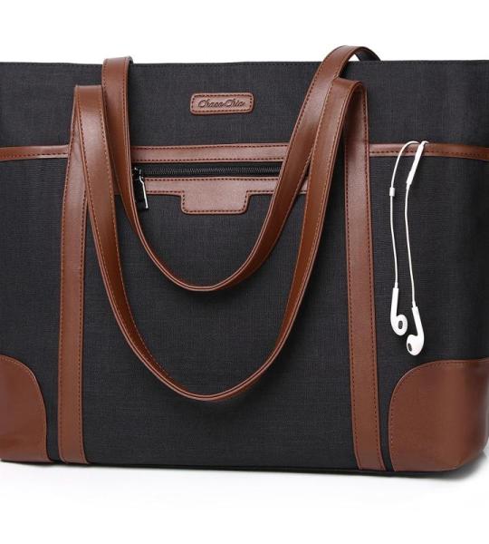 Laptoptas voor dames, ChaseChic waterdichte grote shopper klassieke leraressentas schoudertas voor school, 15,6" werktas met bagageriem bruin