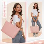 Totebag, grote schoudertas met ritssluiting van waterdicht PU-leer, damestas voor werk, school, reizen, dagelijks gebruik, roze, Large