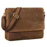 Moderne leren tas heren schoudertas dames groot leer smal 'San Diego' - als laptoptas 14-15 inch voor universiteit en werk business aktetas, Nevada Bruin, Medium