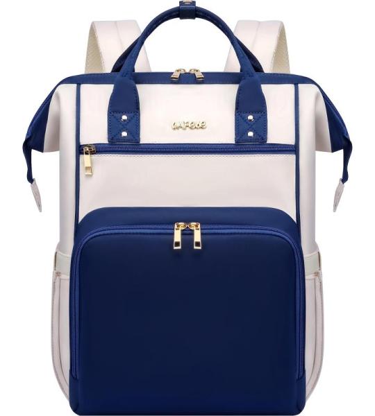 17.3 In Laptop Rugzak voor Vrouwen Mode Reisrugzak Zakelijke Computer Werk rugzak met USB-poort, Wide Open Ontwerp Blauw-Wit