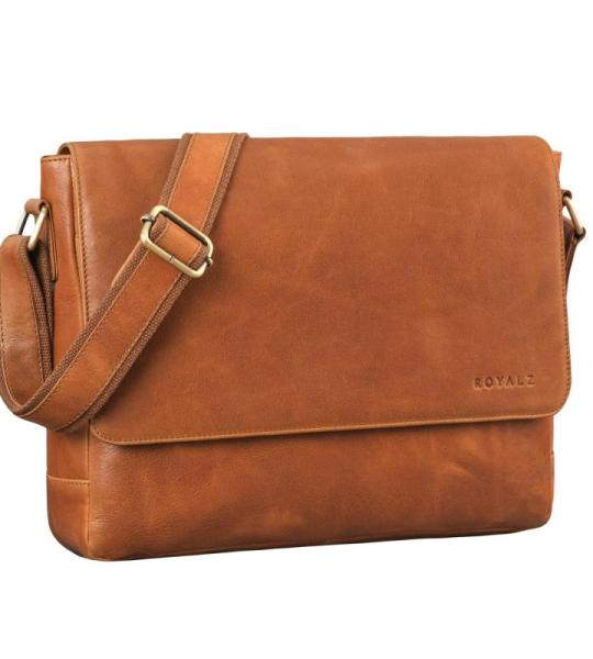 Zakelijke tassen heren lederen laptoptas dames 'San Diego' lederen schouder platte vintage aktetas echt leer voor 15 inch notebook, Texas Bruin, Medium