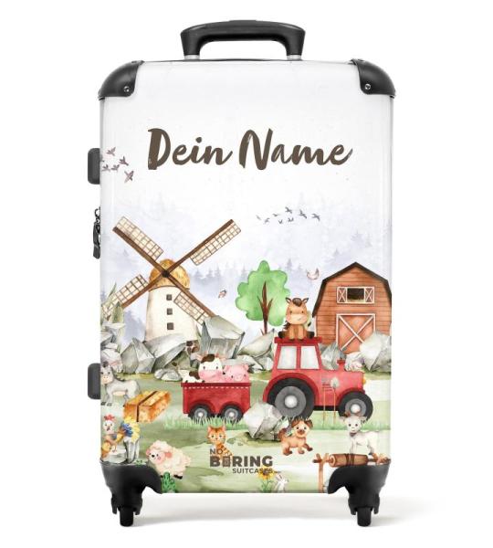 NoBoringSuitcases.com Kinderkoffer, handbagage, harde koffer met TSA-slot, jongens en meisjes, trolley, reiskoffer, draagtas, rolkoffer, klein of middelgroot, 30 boerderijdieren, k
