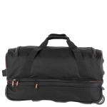 Travelite Basics Rolkoffer met 2 wielen, maat S met stretchplooi, zachte reistas met wielen met extra veel volume, zwart/blauw, 55 cm