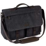 VASCHY Schoudertassen voor dames en heren, vintage, waterafstotend, gewaxt canvas, voor 14, 15,6, 17 inch, laptop, aktetas, schoudertas, laptoptas met gevoerde schouderriem