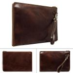 Groot Leren Herenhandtas Clutch tas Heren Polstas Handgemaakt Italiaanse Volnerfleer, Bruin