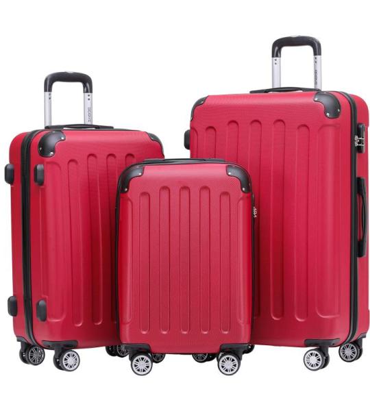 BEIBYE Koffer met harde schaal, trolley, rolkoffer, reiskoffer, veiligheid, cijferslot, dubbele wielen, ABS-materiaal, handbagage, 4 wielen, M-L-XL-set, chilirood