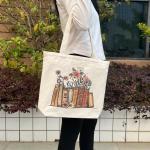 Draagtas, Draagtassen Dames, Boodschappentas, Schoudertas Stoffen Tas, Katoenen Tas, Jute Tas, Met Vintage Print, Canvas Tote Bag om te winkelen School