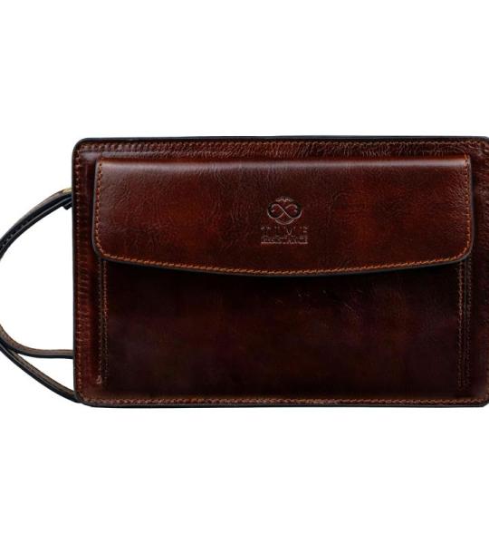 Leren Herenhandtas Clutch tas Heren Polstas Handgemaakt Italiaanse Volnerfleer, Bruin