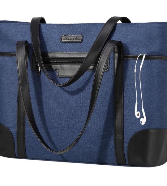 Laptoptas voor dames, ChaseChic waterdichte grote shopper klassieke leraressentas schoudertas voor school, 15,6" werktas met bagageriem donkerblauw