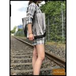 Modamoda T163 Shopper, tas, van leer, groot, met binnenvak, olijfgroen, Large