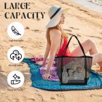 Mesh strandtas voor dames, grote strandtas, 30 l, vrouwen, nettas, strand, badtas, mand, opvouwbaar, lichte strandshopper voor familie, vakantie, draagtas, zwart