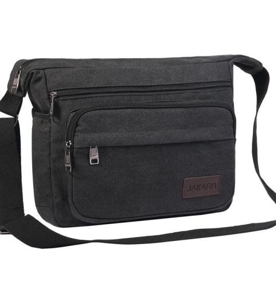 Canvas Messenger Bag 15 inch Heren/Vrouwen Schoudertas met Meerdere Zakken voor School Reizen Outdoor Vissen Camping Werk Dagelijks Gebruik, Zwart