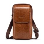 hengwin Multifunctionele echt lederen tas met dubbele ritssluiting, vintage look, schoudertas, mobiele telefoon, riemtas, telefoonholster voor reizen, outdoor-activiteiten