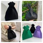 Vrouwen Handvat Tassen Polsbandjes Effen Kleur Gift Bag Cross-Body Gebreide Mouw Knoop Tas Kleine Leuke Draagbare Portemonnee Opvouwbare Tote, Zwart, Effen zwart