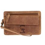 Heren echt lederen polstas herenhandtas documententas tas dubbele kamer, tan, 21 x 13 x 7 cm