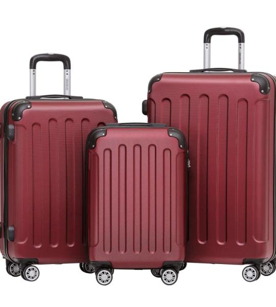 BEIBYE Harde koffer, trolleykoffer, rolkoffer, reiskoffer, handbagage, 4 wielen, M/L/XL, wijnrood