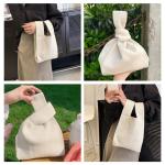 Vrouwen Handvat Tassen Polsbandjes Effen Kleur Gift Bag Cross-Body Gebreide Mouw Knoop Tas Kleine Leuke Draagbare Portemonnee Opvouwbare Tote, Beige, Solid-beige