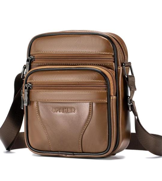 Grote Heren Lederen Handtas Schoudertas IPAD Zakelijke tas Cross Body Casual Sling Organizer Reistas met verstelbare schouderriem Zwart (Bruin 010)