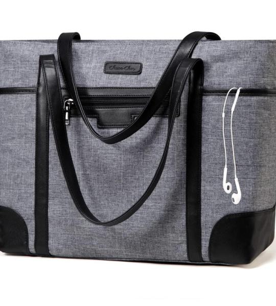 Laptoptas voor dames, ChaseChic waterdichte grote shopper klassieke leraressentas schoudertas voor school, 15,6" werktas met bagageriem antraciet