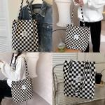 Grote schoudertas voor dames, corduroy schoudertas, strandtas, crossbody tas, shopper, tote bag, boodschappentas, handtas, shopper voor winkelen, school, schaakbordpatroon, Black &