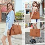 Handtas voor dames, shopper, grote zwarte tas voor dames, laptoptas, 15,6 inch, PU-leer, schoudertas, werktas voor zakelijk, werk, school, bruin, Hedendaags
