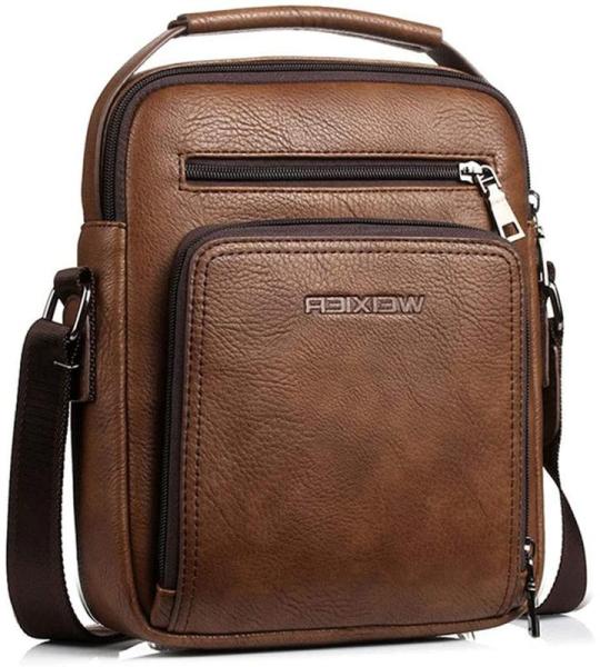 Hjkiopc Schoudertas heren schoudertas crossbody mobiele telefoon tas messenger bag herentas shulder bag lederen borstzak, bruin, Retro