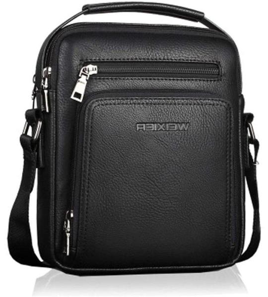 Hjkiopc Schoudertas heren schoudertas crossbody mobiele telefoon tas messenger bag herentas shulder bag lederen borstzak, zwart, Retro