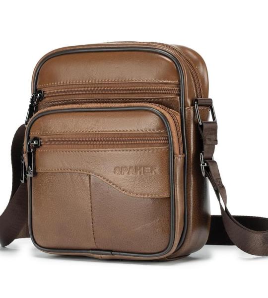 Elegant Klein Heren Leren schoudertas Ipad Messenger Business-tas Crossbody-tas Sling-reistas Handtas Kindle-tablethoes voor vluchtreizen Bruin