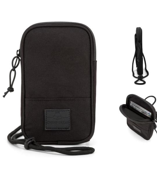 Schoudertas Heren & Dames Klein Zwart - "Josh" Mini Nektasje Gemaakt van Gerecyclede PET-flessen voor Vrije tijd & Festivals - Crossbody Mobiele Telefoon Portemonnee, Waterafstoten