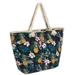 Grote strandtas waterafstotend met rits 58 x 38 x 18 cm bloemen en ananas