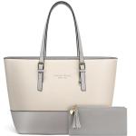 Dames handtas shopper elegante damestas voor kantoor school winkelen, cadeau met een damesportemonnee, B-beige/grijs, Medium, Hobo