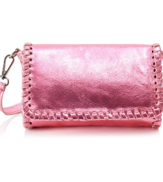 Dames handtas van metallic leer, roze, roze