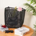 Mesh strandtas voor dames, grote strandtas, 30 l, vrouwen, nettas, strand, badtas, mand, opvouwbaar, lichte strandshopper voor familie, vakantie, draagtas, zwart
