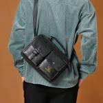 CHDWEY Umhängetaschen für Herren Mode Mens Messenger Bag Vintage Mann Tasche Pu. Leder Satchel Umhängetasche Männliche Crossbody Taschen Designer Große Handtasche(Black)