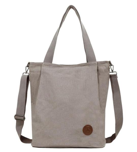 Shoppertas voor dames, schoudertas met ritssluiting, grote handtas, schoudertas voor werk, kantoor, reizen, winkelen, school en dagelijks gebruik, beige-grijs.