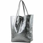 Modamoda T163 Shopper, tas, van leer, groot, met binnenvak, antraciet-metallic, Large