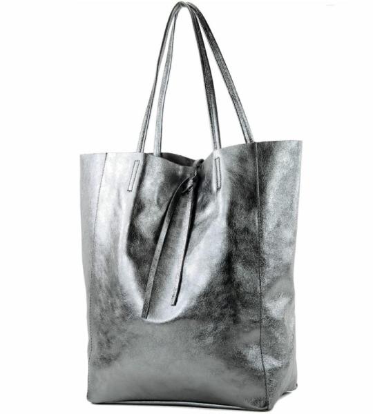 Modamoda T163 Shopper, tas, van leer, groot, met binnenvak, antraciet-metallic, Large