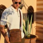 Premium schoudertas Tom van Buff Hunter leer, kleine schoudertas voor heren, donkerbruin