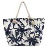 Grote strandtas waterafstotend met rits 58 x 38 x 18 cm palmbomen wit