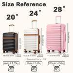 KONO Koffer Trolley Handgepäck Koffer Reisekoffer von ABS+PC Hartschalenkoffer mit 4 Rollen TSA Schloss (Schwarz/Braun,M)
