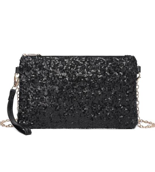 Dames fashion pailletten tas mini clutch kleine dames kettingtas schoudertas voor bruiloften, dates en verschillende gelegenheden, zwart