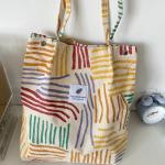 Grote schoudertas met koord voor dames, shopper, tote bag, handtas, schoudertassen, ultralichte schoudertas, kleurrijke gestreepte boodschappentas, modieuze stoffen tas voor dageli