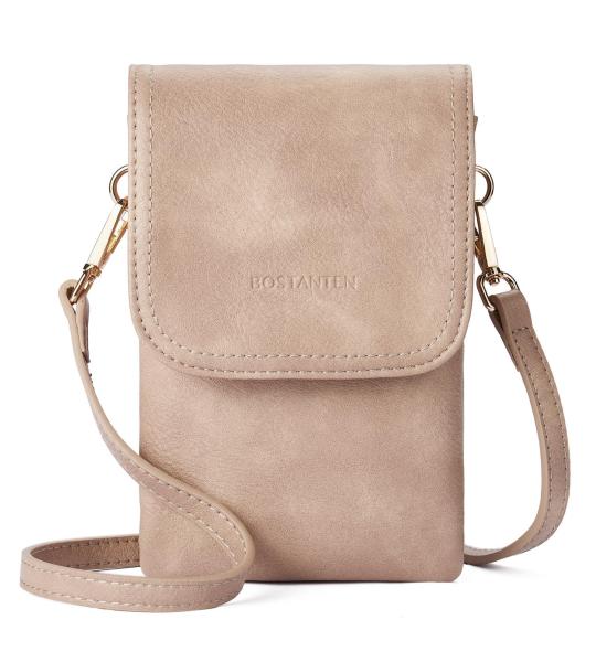Mobiele telefoon om te hangen, leer, mobiele telefoon-schoudertas voor dames, mobiele telefoon met portemonnee om om te hangen, handtas dames schoudertas voor designer, A-13, bruin