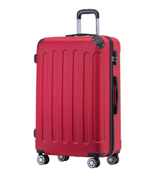 BEIBYE Koffer met harde schaal, trolley, rolkoffer, reiskoffer, veiligheid, cijferslot, dubbele wielen, ABS-materiaal, handbagage, 4 wielen, M-L-XL-set, chilirood